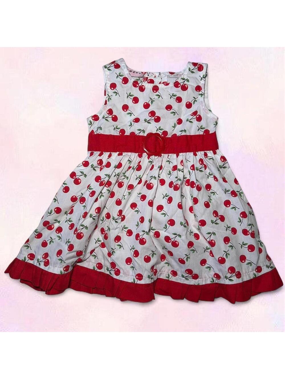 White Red Cherry Sweet Dress Baby Y2K Retro 0-2 Years